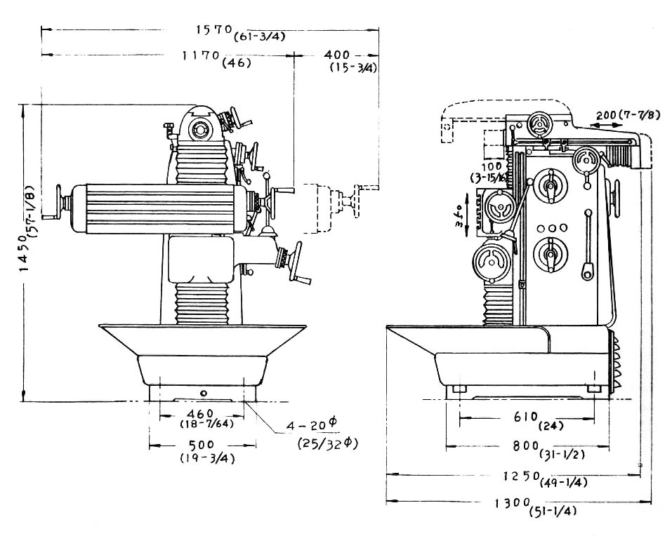 Габарити робочого простору фрезерного верстата Riken RTM-3